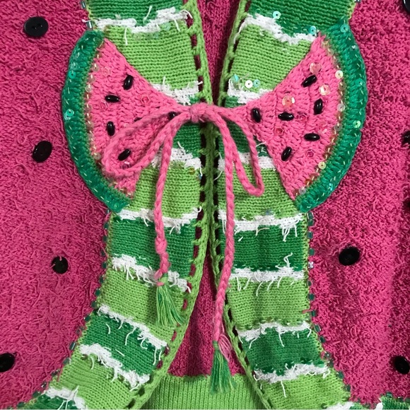 Vintage Design Options by Philip & Jane Gordon fuzzy watermelon cardigan - Picture 3 of 6